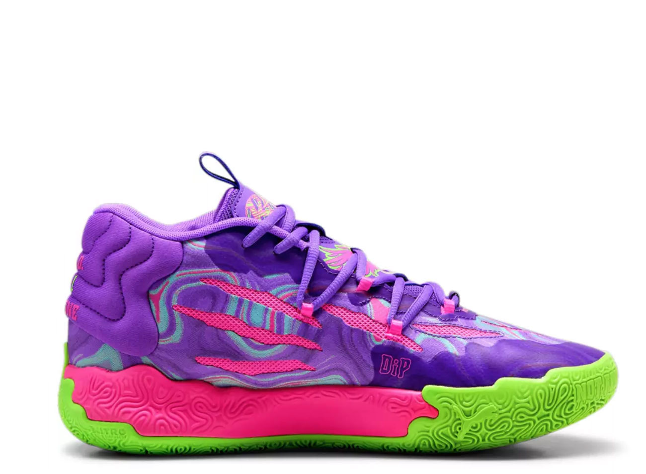 کتونی بسکتبال Puma MB.03 پوما لاملو رنگ بنفش صورتی سبز فسفری